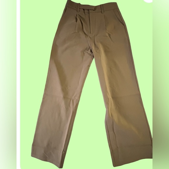 nwt- Hobemty Classic Brown Business Casual Wide Leg Trousers High Waisted Pants - Picture 6 of 9